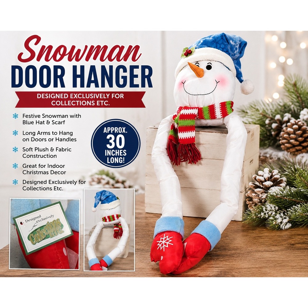 Collections Etc Snowman Door Hanger Plush Christmas Decor Blue Hat 30 Inch